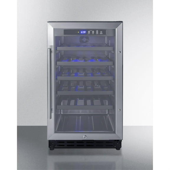 18" wide ADA compliant wine cellar for built-in or freestanding use, with digital controls, lock, and LED lighting