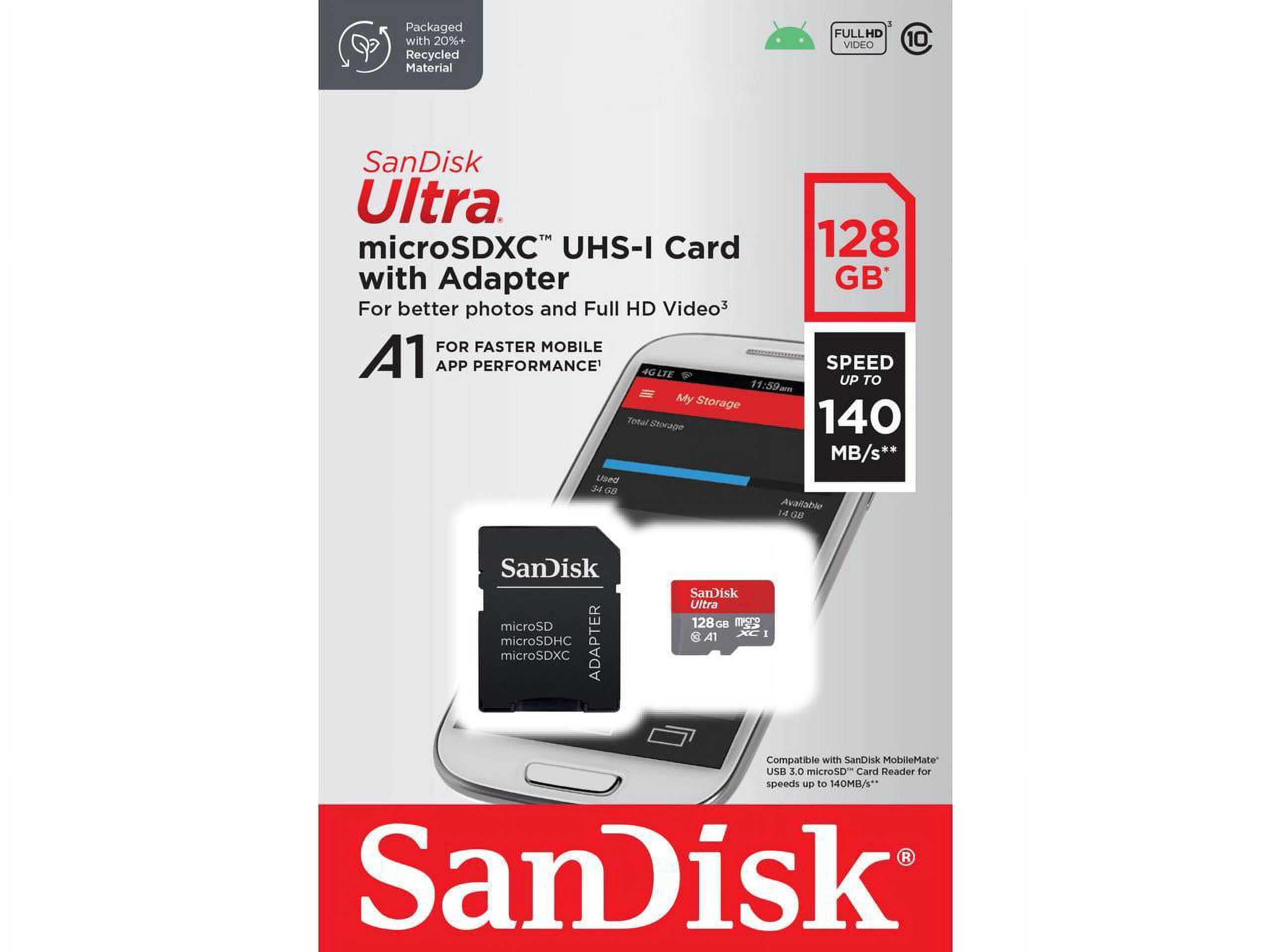 SanDisk 1 To Ultra microSDXC UHS-I Carte + Adaptateur SD, avec jusqu'à 150  Mo/s, Classe 10, U1, homologuée A1
