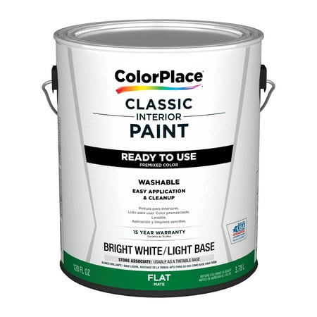 ColorPlace Classic Interior Wall & Trim Paint, Flat, Bright White/Light Base, 1 Gallon