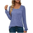 thumbnail image 2 of Idoravan Womens Plus Size Tops,Ladies, Fashion Women Round-Neck Long Sleeve Casual T-shirt Top Solid Blouse Blue L, 2 of 5