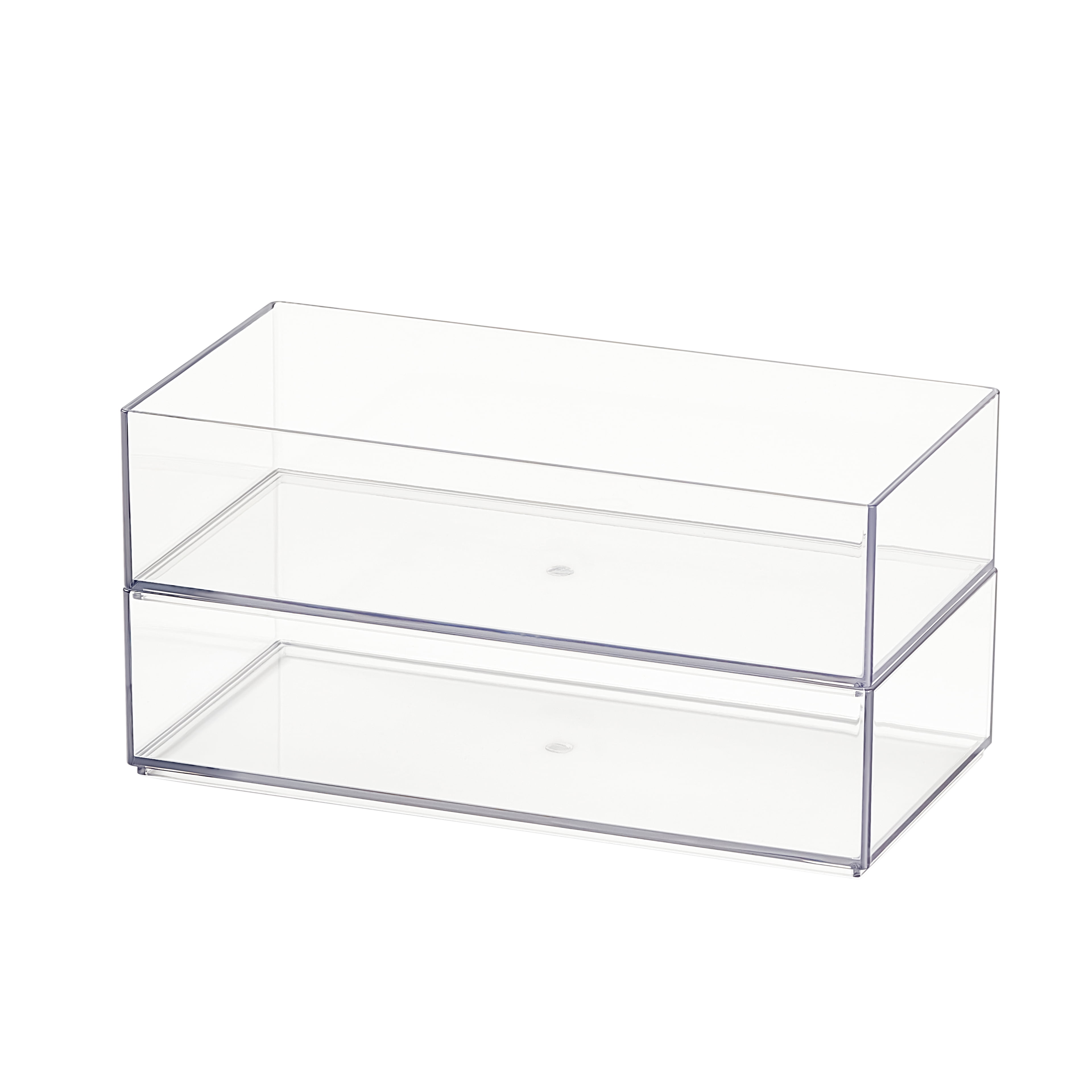 Simply Tidy 8" x 4" Clear Stacking Storage Tray - Slim Plastic Organizer for Sticky Notes, Washi Tape, Super Glue & Craft Supplies, Stackable Design, 24 Pack