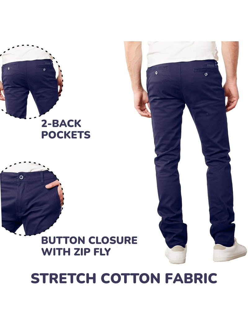 Galaxy by Harvic Mens Slim Fit Cotton Stretch Chino Pants, 2 Packs