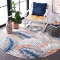 thumbnail image 3 of SAFAVIEH Cabana Kade Botanical Indoor/Outdoor Area Rug, Grey/Navy, 6'5" x 6'5" Round, 3 of 11