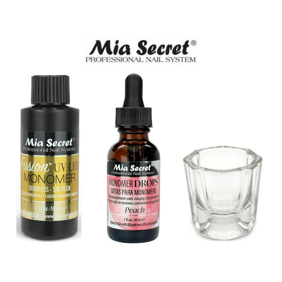 Fusion UV-LED Monomer 2 oz, Monomer Drop PEACH SCENT 1 oz & DAPPEN DISH