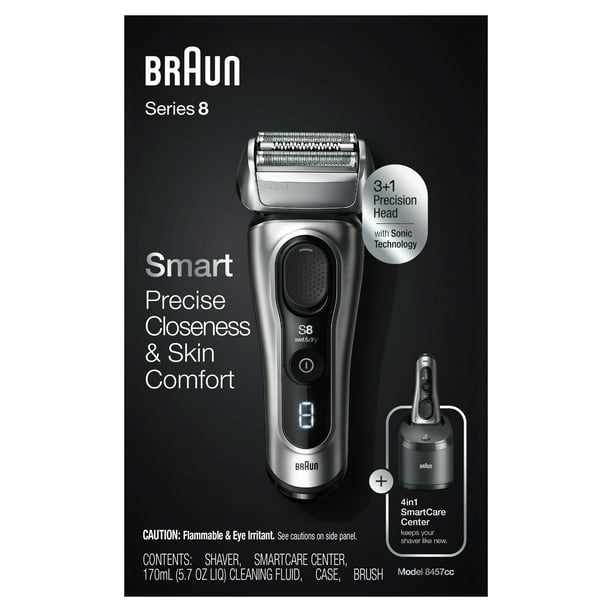 Braun Series 8 8457CC Electric Shaver for Men with Beard Trimmer, Cleaning  & Charging Center, Sliver