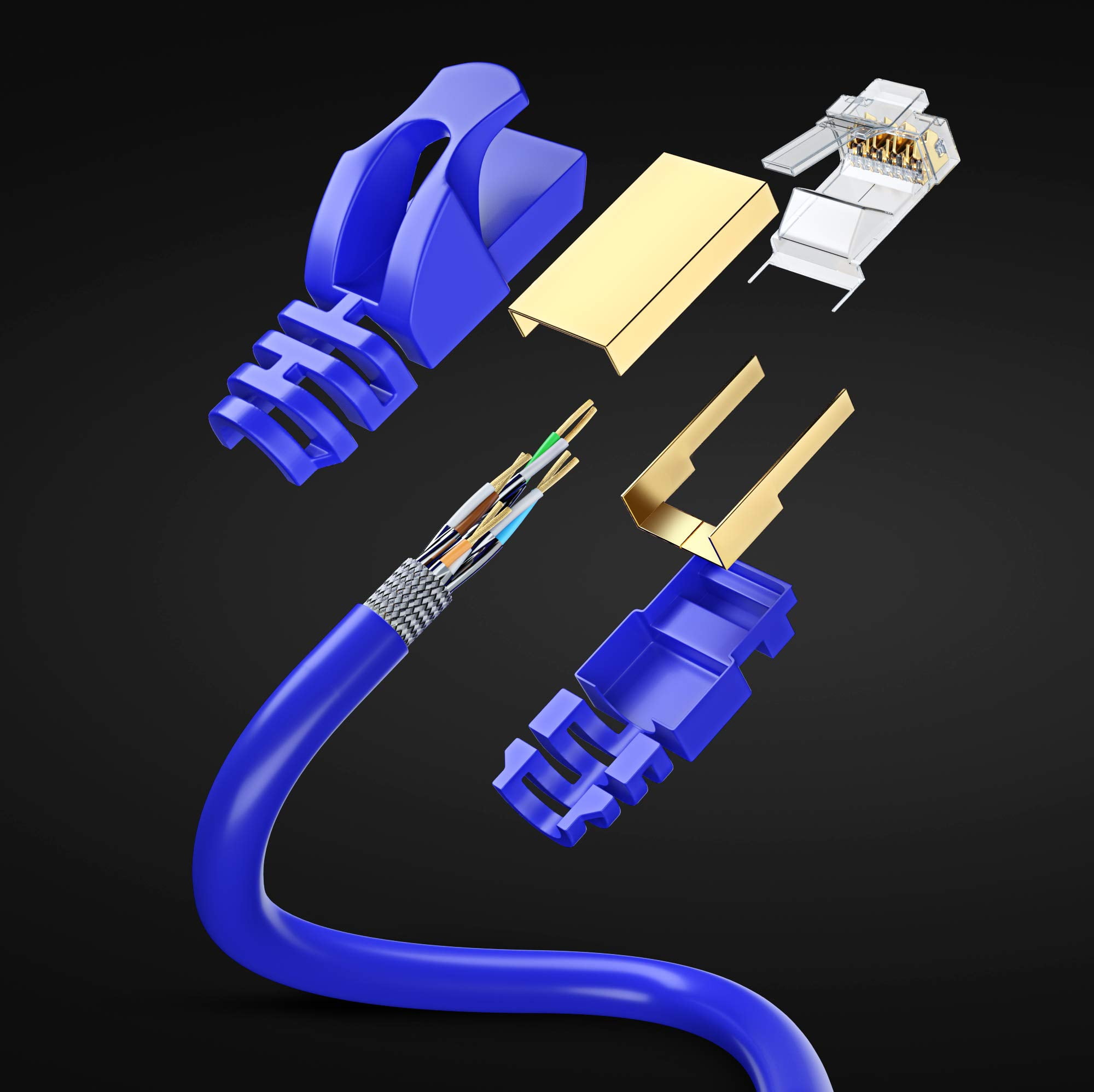 Cat7 Ethernet Cable 75 Ft - RJ45 Connector - Double Shielded STP - 10 Gigabit 600MHZ - Cat 7 High Speed RJ45 LAN Wire for Router, Modem, Gaming, Hub - Blue - 75 FT.