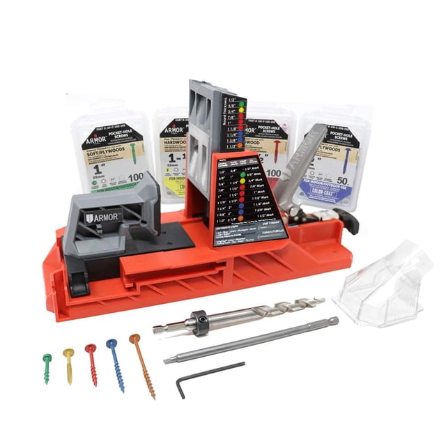 ARMOR TOOL Système de Trous de Poche Auto-Jig - Pack de Démarrage Plus - Outil de Menuiserie avec Design Auto-Ajustable & Ensemble de Vis 350 Pcs - APJ1400-P