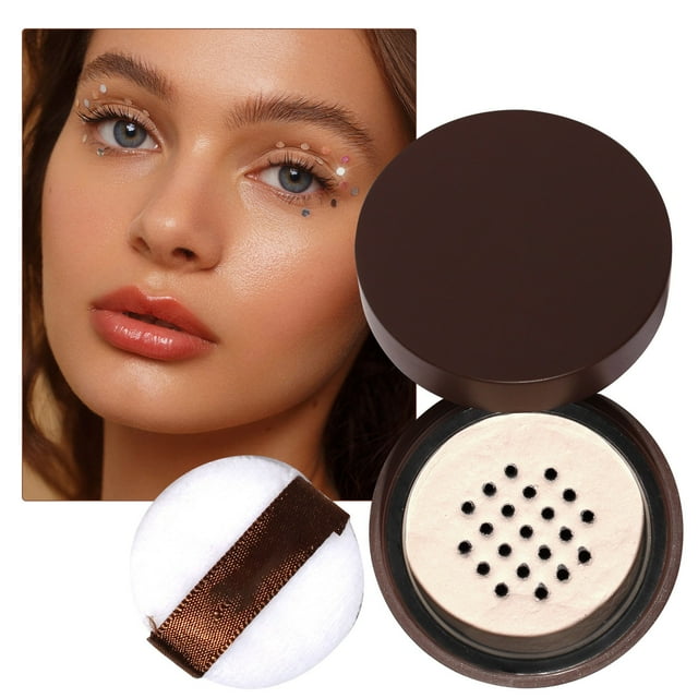 Translucent Setting Powder Finishing Makeup Loose Setting Powder Flash Friendly Translucent Powder Foundation Loose Face Powder Includes Velour Puff, Loose White