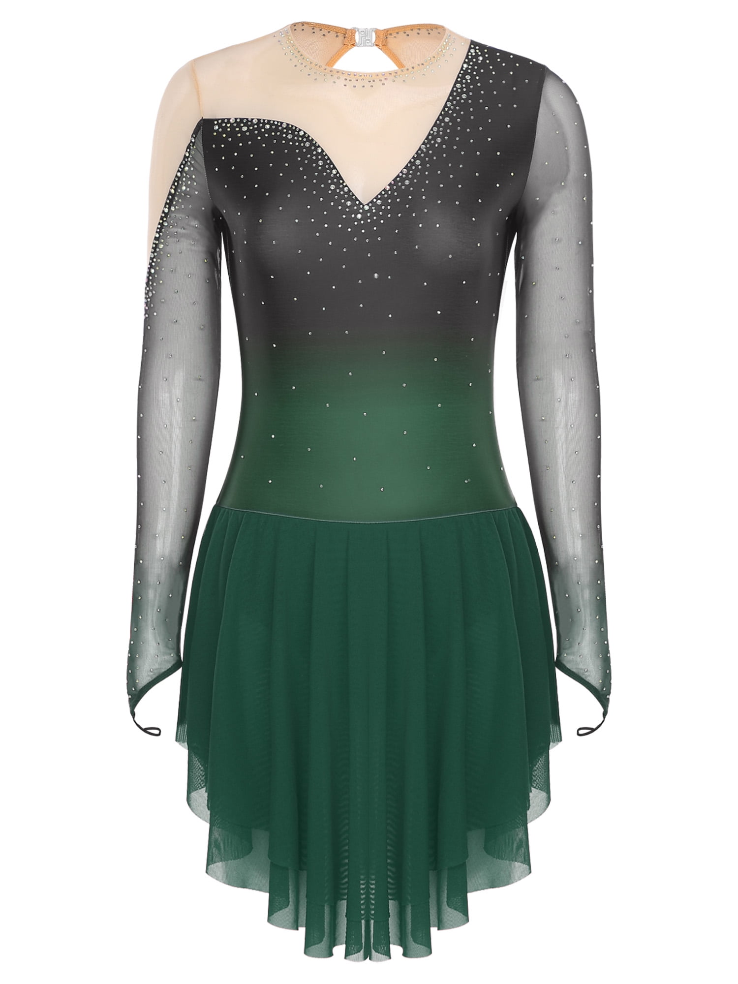 iiniim Womens Glittery Figure Skating Gradient Dress Gymnastics Active Costume Green L