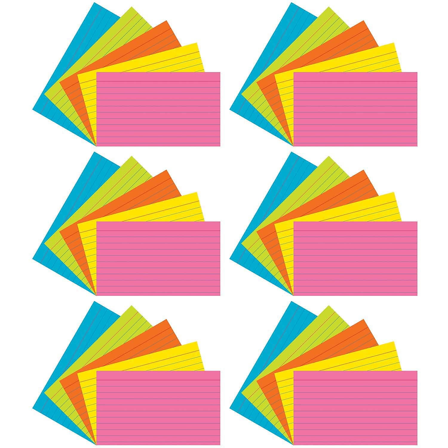 Pacon PAC1726-6 Super Bright Index Cards Ruled - 3 x 5 in. - Pack of 6