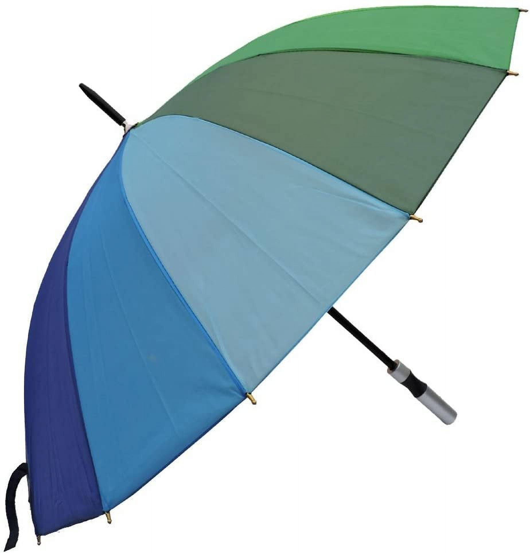 Rain Sun UV Protection Umbrella Large Full Size 42 Inches Canopy Coverage Windproof Auto Open J- Shape Stick Rainbow