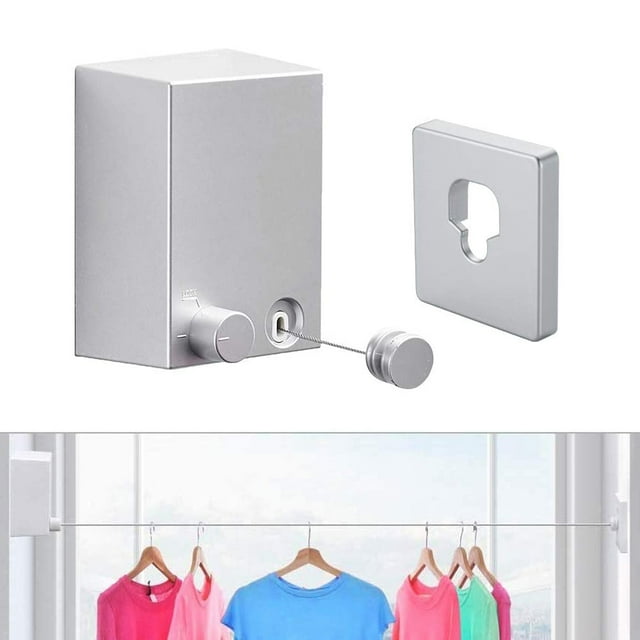 Tendedero retráctil Dinheiro, tendedero resistente para secar ropa, tendedero de acero inoxidable montado en la pared, fácil de instalar y ocultar