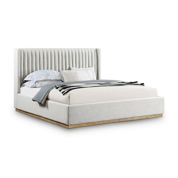 Meridian Furniture Logan Cream Linen Textured Fabric King Bed