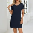 thumbnail image 1 of Liquidation d'Été 2025! Robe Grande Taille pour Femmes, Liquidation de Robe d'Été pour Femmes, Mode Féminine Couleur Unie Encolure Creuse Boucle Manches Courtes Robe Col Rond, 1 of 5