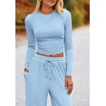 thumbnail image 6 of PRETTYGARDEN Women's 2 Piece Loungewear Long Sleeve Crop Top Wide Leg Palazzo Pants Set Tracksuits Casual Outfit, 6 of 10