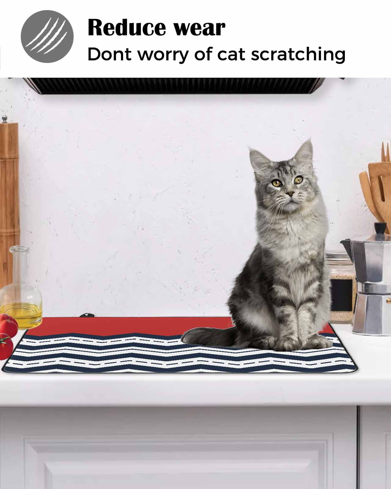nqOlkjepod Large Induction Cooktop Protector Mat 36"x21", Black Chevron Stove Top Covers for Electric Stove, Geometric Navy Blue White Sea Wavy Striped Stove Burner Cover Mats, Glass Top Stove Cover