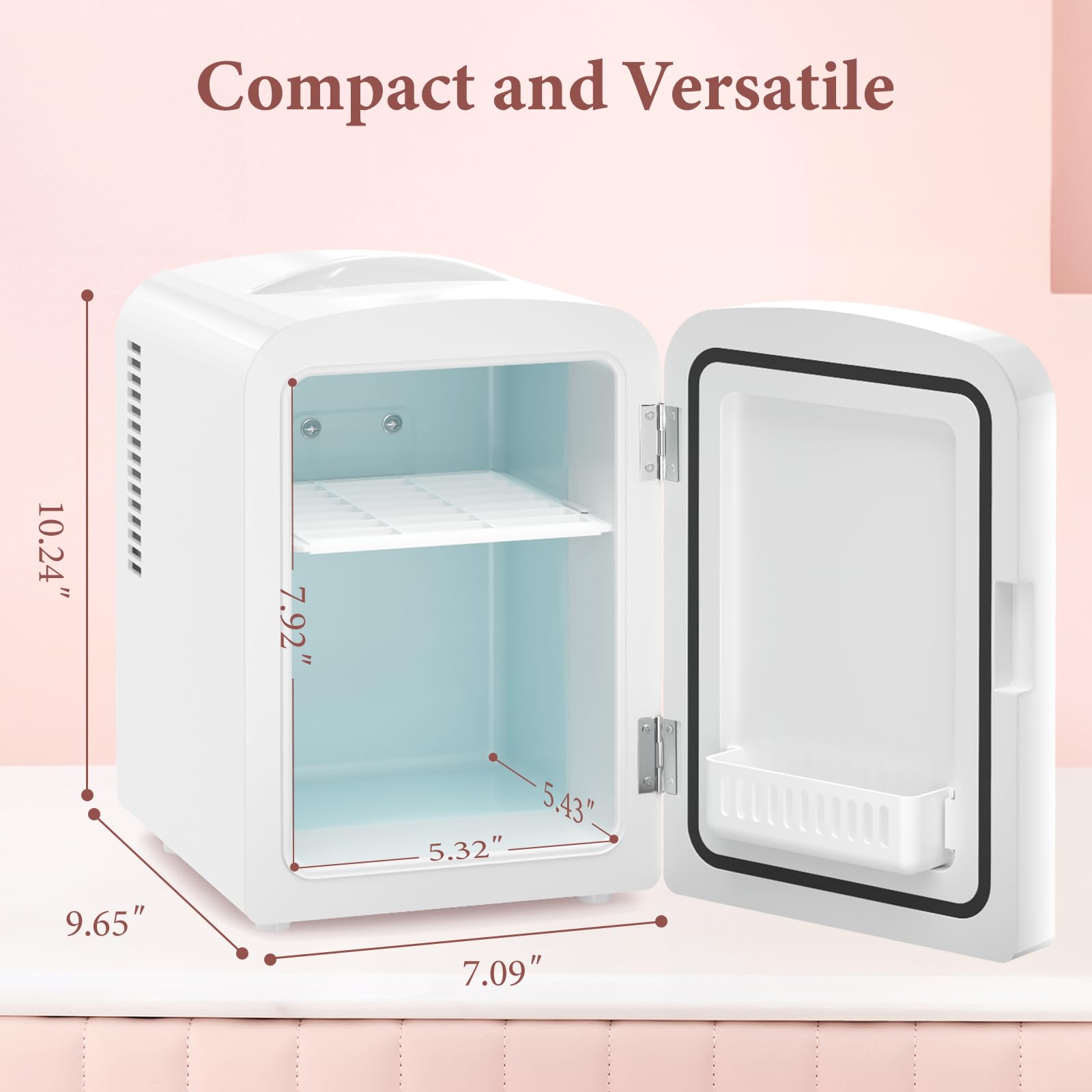 LHRIVER Mini Cooler with LED Mirror & Light, 4L Skincare Fridge, for Home Outlet & DC Charger