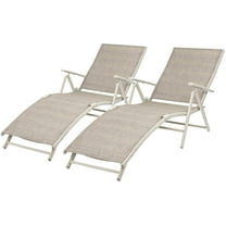 Devoko Patio Outdoor Chaise Lounge Chairs Pool Side Textilene  Folding Recliner Adjustable Lounge Chair Set of 2, Beige