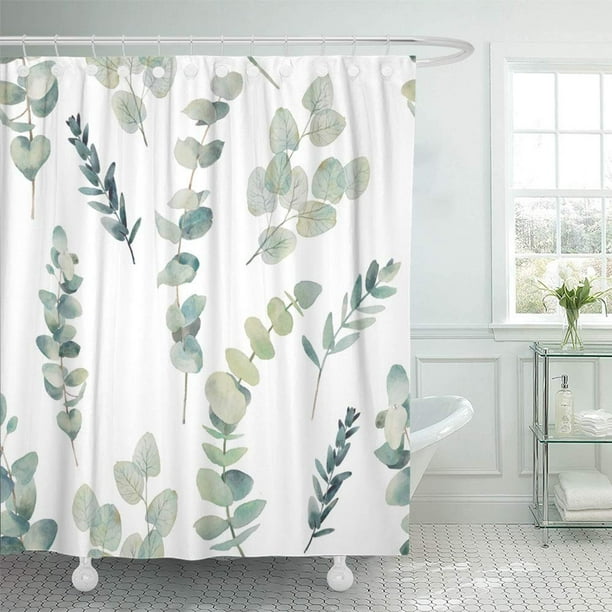 Ksadk Green Leaf Watercolor Eucalyptus Branches Hand Floral With Plant Objects On White Natural Greenery Twig Set With Hooks Decor Bathroom Shower Curtain 66x72 Inch Walmart Com Walmart Com