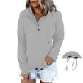 thumbnail image 2 of XMMSWDLA Women's Button Crop Sweatshirt Long Sleeve Stand Collar Drawstring Casual Pullover Top Vintage Sweatshirt Vintage Sweatshirt Gray L, 2 of 8