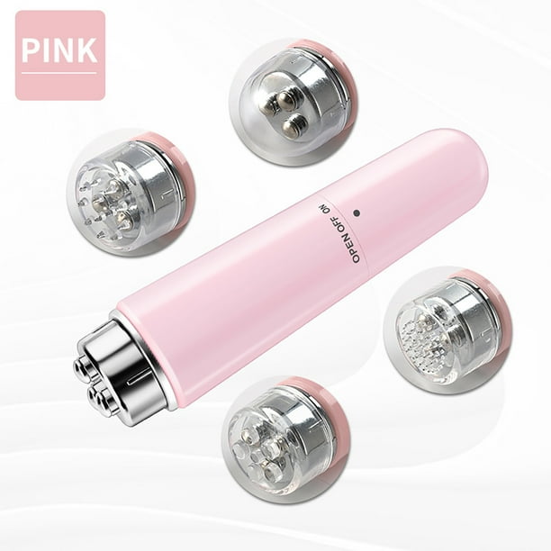 Mini Instrumento de Masaje de Viaje | Herramienta facial compacta con 4 cabezales de masaje | Limpieza profunda, lifting y apriete | Para la cara, la espalda, el cuello | Funciona con pilas | Tamaño