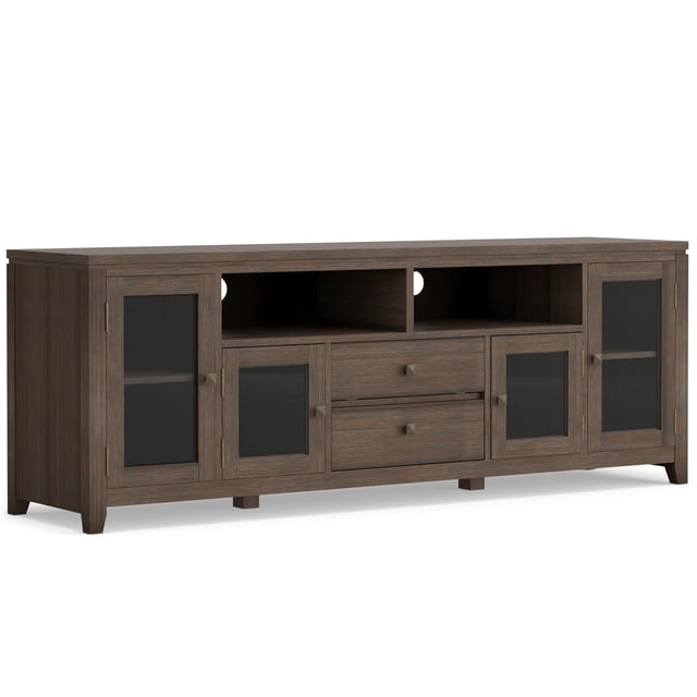 Simpli Home Cosmopolitan Meuble Télé Multimédia en Bois Massif de 72 Pouces en Brun Rustique