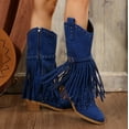 thumbnail image 5 of XIMIN Women Fringe Cowgirl Boots Knee High Boots Embroidered Cowboy Boots Stud Square Toe Mid Calf Western Boots with Chunky Heel Comfort Tall Western Boots, 5 of 7