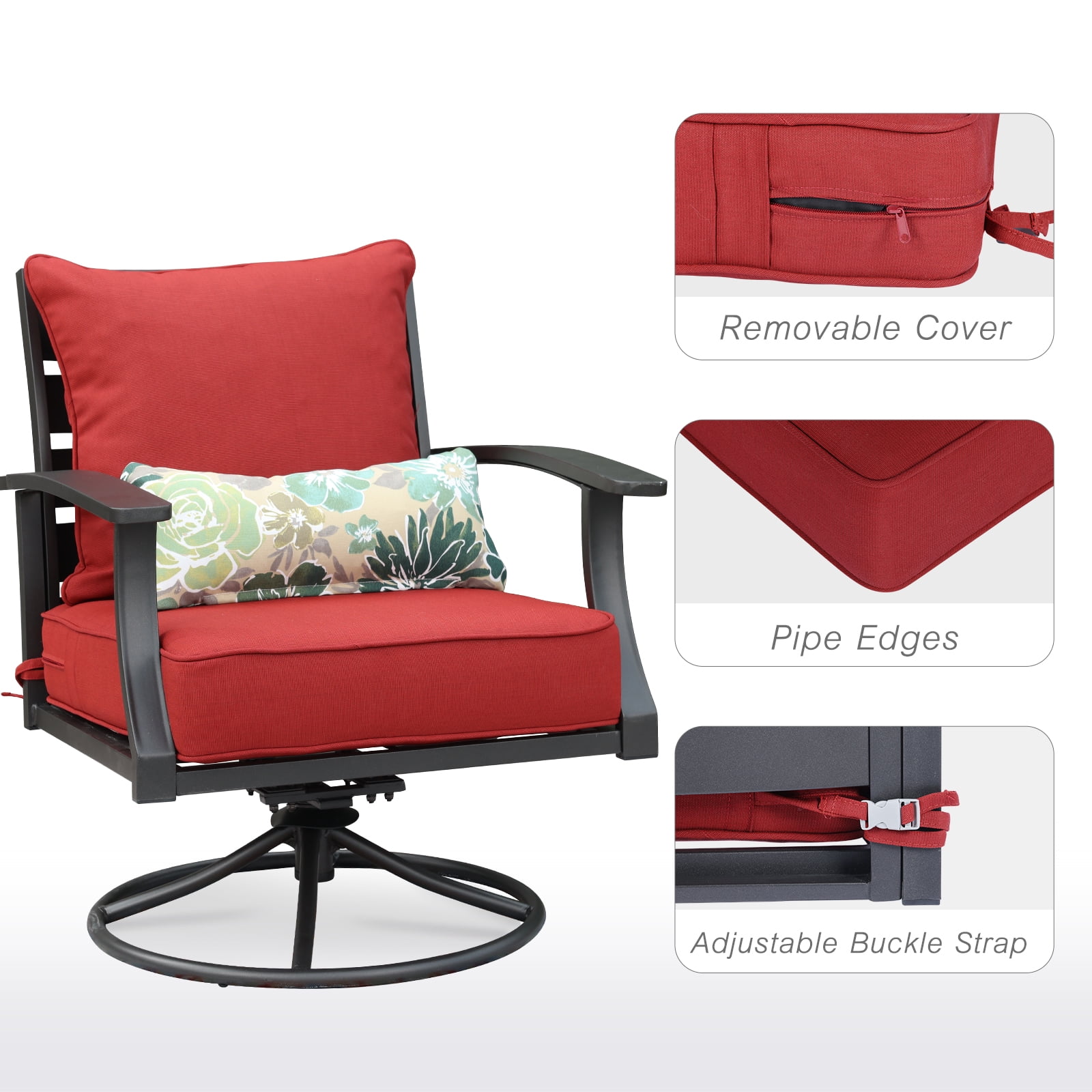 BPS 24x24x5 inch Outdoor Deep Seat Cushion, Water-Resistant Patio Furniture Cushions for Outdoor Chairs, Sofa, Couch, 2-Piece, Red