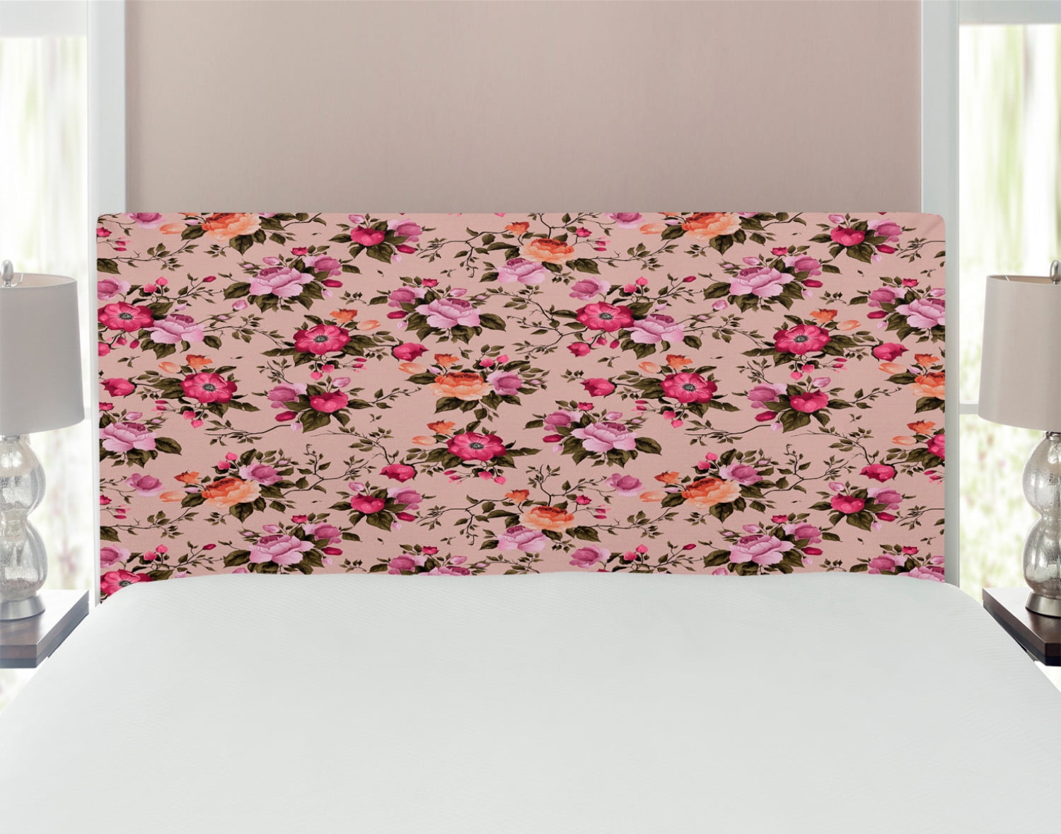 Flower Headboard, Floral Pattern with Roses Twig Warm Colors Flower