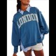thumbnail image 1 of Camiseta con Gráfico de Números para Mujer, Sudadera de Larga con Cuello Redondo, Suéteres Extragrandes. Palabras Azules S, 1 of 6