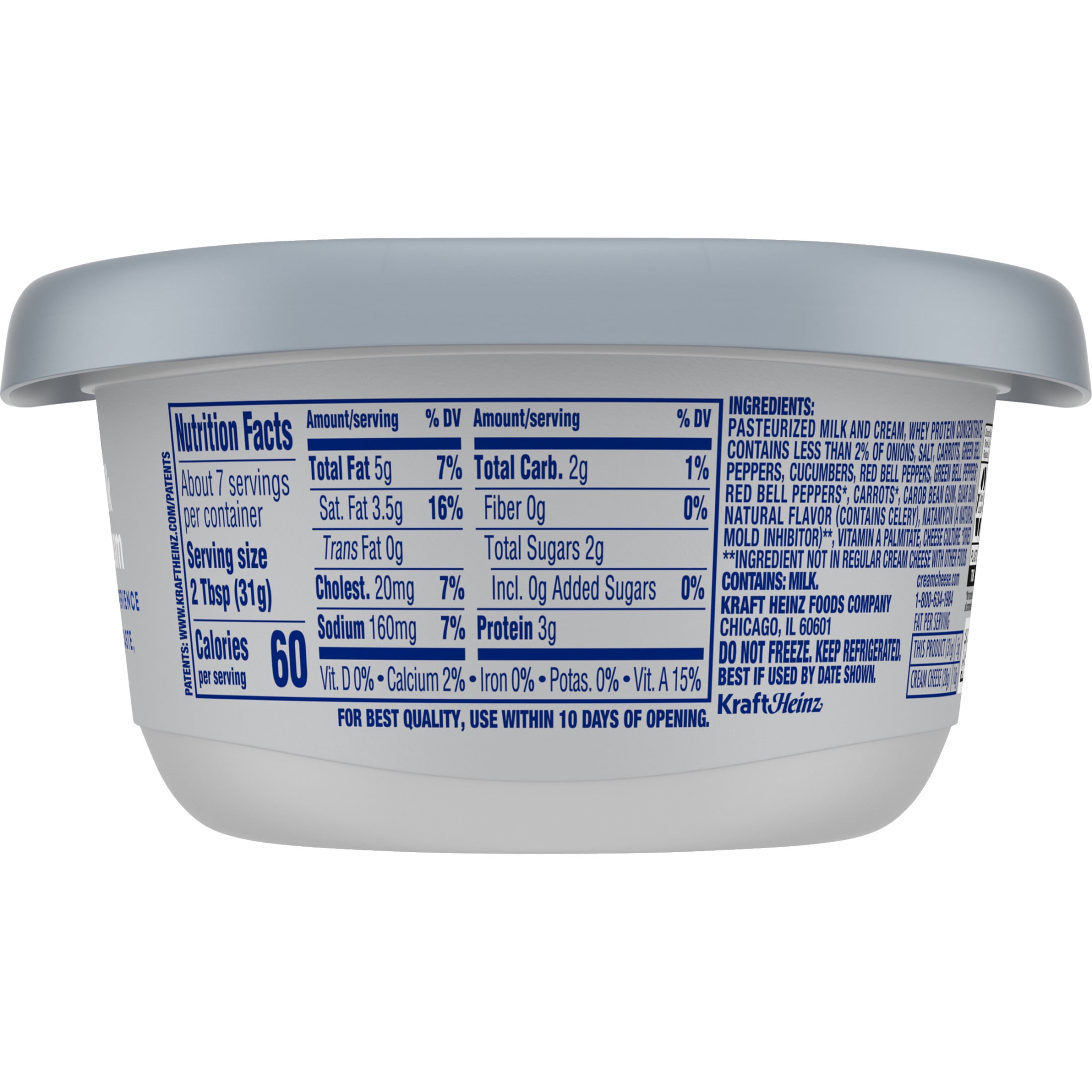 Philadelphia Reduced Fat Cream Cheese with Vegetables, 1 Tub, for Smooth, Spreadable Mornings, Garden Vegetable, No Artificial Preservatives, Flavors or Dyes, 7.5 oz