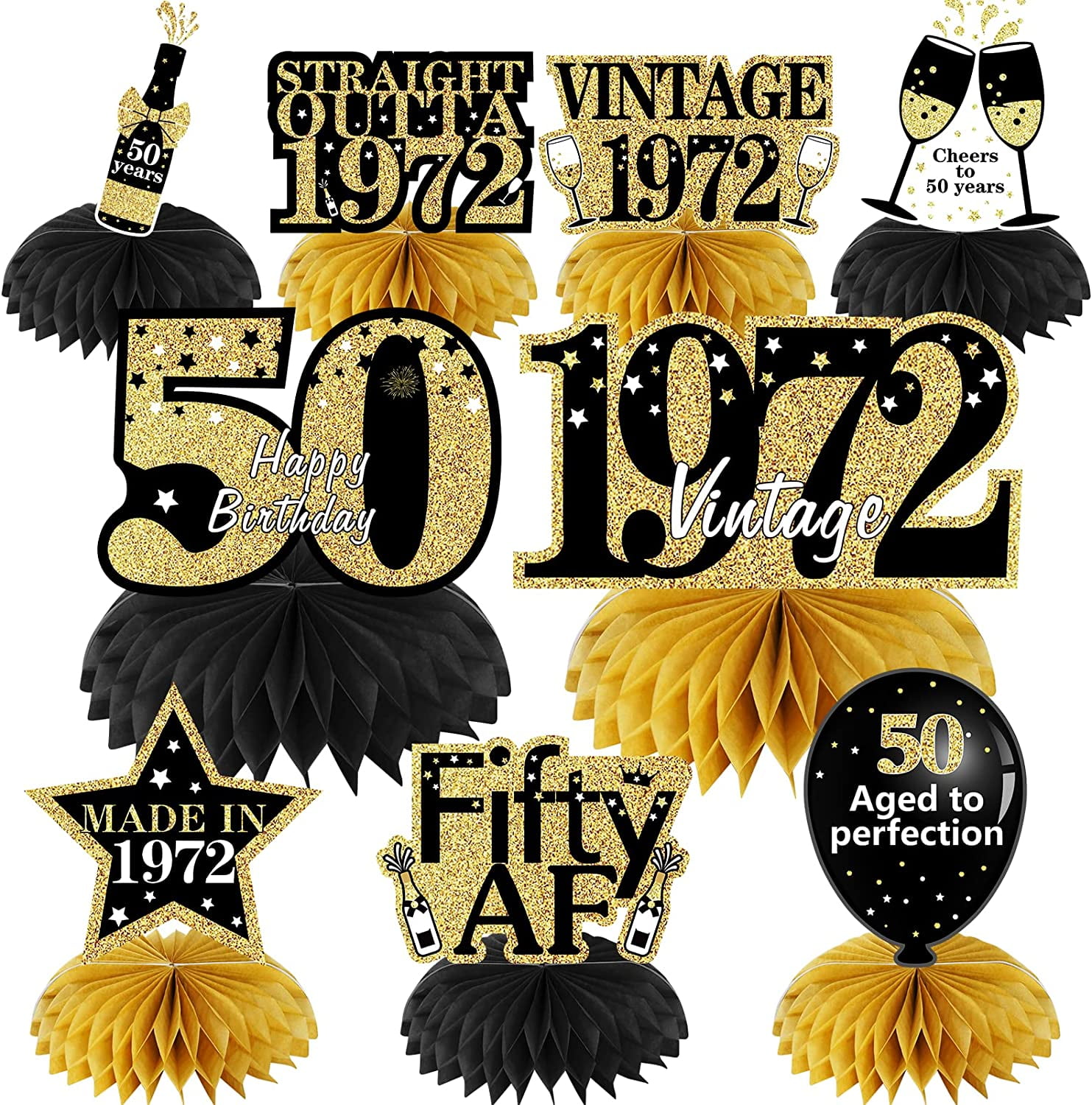 9 Pieces 50th Birthday Honeycomb Centerpieces Decorations Black and Gold  Happy Birthday Table Decorations for Fifty Years Birthday Party Supplies -  Yahoo Shopping