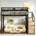 thumbnail image 2 of Full Size Loft Bed with Stairs and Storage, Metal Loft Bed Frame with USB Ports and LED Lights, Wardrobe, Extended Shelf, Noise-reduced Design, 2 of 7