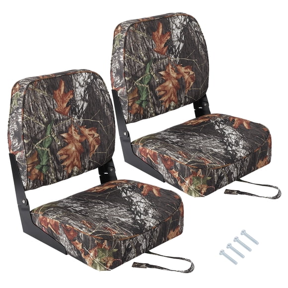 2 Pack Folding Low Back Boat Seats - Waterproof Marine Captain Chairs with Thickened Cushions, Camouflage - Ergonomic Design for Fishing, Speedboats (1 Pair)