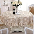 thumbnail image 2 of Lace Polyester Round Tablecloth Embroidery Round Table Cloths for Party Wedding Kitchen Dining Home Decorations, Round - 60", Beige, 2 of 6