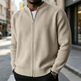 thumbnail image 6 of Havenx Corduroy Jacket for Men Ribbed Knit Full Zip Up Long Sleeve Jackets Mock Neck Solid Color Coat Casual Lightweight Vintage Warm Outfits,Khaki S, 6 of 6