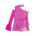 thumbnail image 4 of TiaoBug Big Girls' Sequins Peplum Top One Shoulder Long Sleeve Gymnastics Leotard Hip Hop Jazz Dance Bodysuit Hot Pink 10, 4 of 6