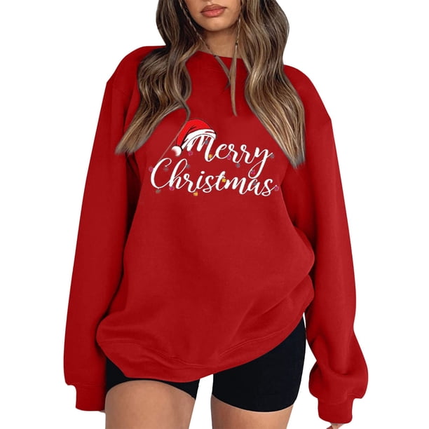 Gibobby Sudaderas para mujer Suéter suelto con estampado de color sólido para mujer, con mangas en los hombros y sin sombrero(Rojo,CH)