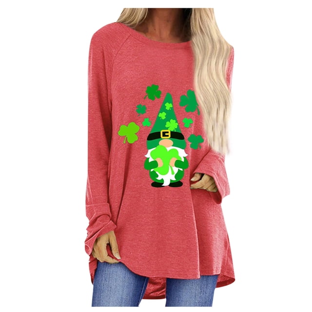 Pompotops T-Shirt Décontracté à Col Rond Imprimé St. Patrick pour Femmes, Manches Longues, Blouse
