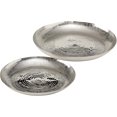 thumbnail image 1 of Grand Hotel Centerpiece Plate Trays, Set of 2, Hand Cast Polished Silver Aluminum, Reflective Rounds, Textural Hammered Surface, 16.5 D and 13 Inches, 1 of 6