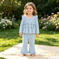 thumbnail image 6 of Futezty Toddler Baby Girl Clothes Soft Cotton Outfits Set Ruffle Sleeve Bowknot Sweatshirts & Flared Pants Cute Home Outdoor 18M-5T, 6 of 6