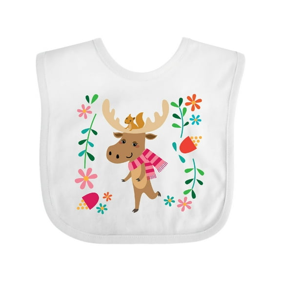 Inktastic Woodland Moose Spring Flowers Girls Baby Bib