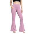 thumbnail image 2 of Wide Leg Yoga Pants with Pockets Baeitkot High Waisted Flared Leggings, Solid Color Wide Leg Trousers for Fitness and Leisure Pink L, 2 of 9