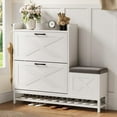 thumbnail image 4 of Soonbuy Shoe Cabinet with Bench, Farmhouse Narrow Slim Shoe Storage Cabinet 2 Flip Drawers for Entryway Hallway Living Room, 4 of 9