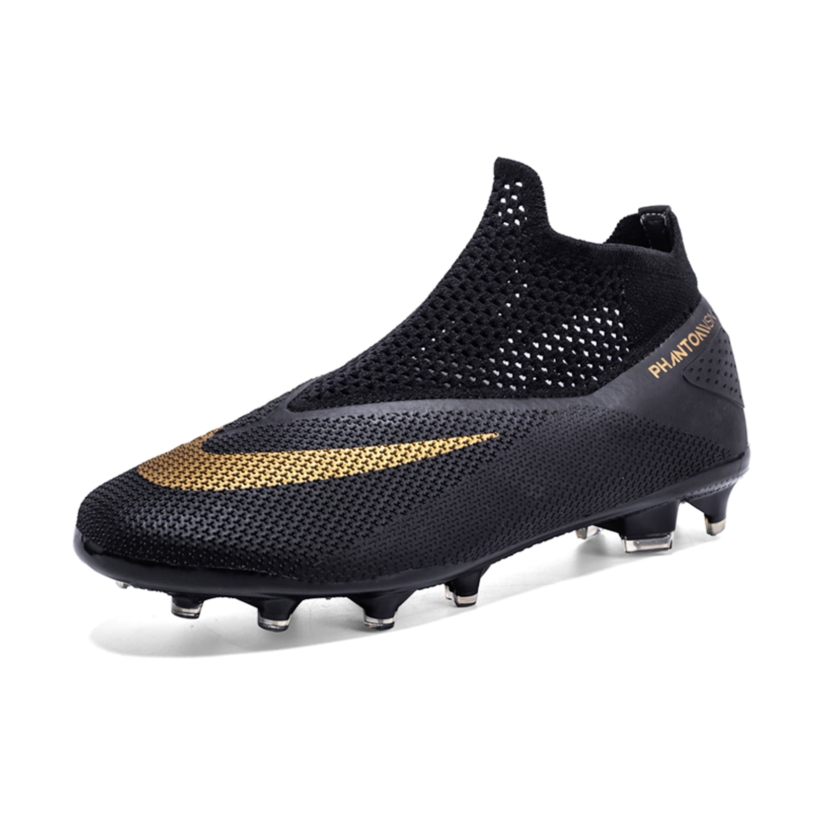 GZZHZNZB Men's Soccer Shoes High-Top Laceless Firm Ground Football Shoes Outdoor Indoor Boys Athletic Soccer Cleats