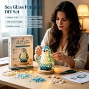 DIY Sea Glass Art Kit with LED Light, Penguin Pattern Mosaic Craft Set, Complete DIY Craft Kit for Home Decor & Creative Handmade Present