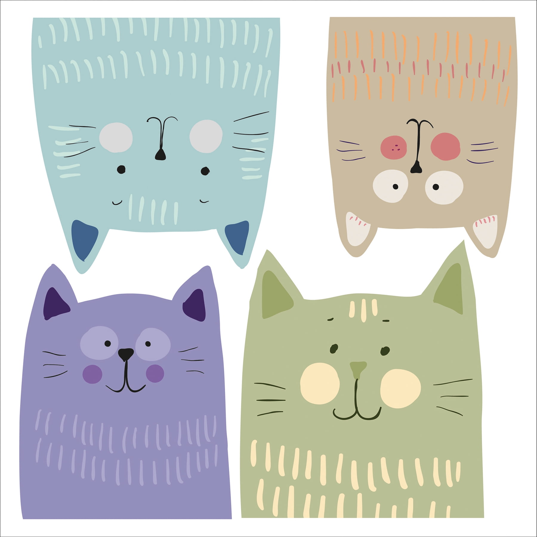 Crearreda Mulitcolor Cats Wall Decals Set of 8