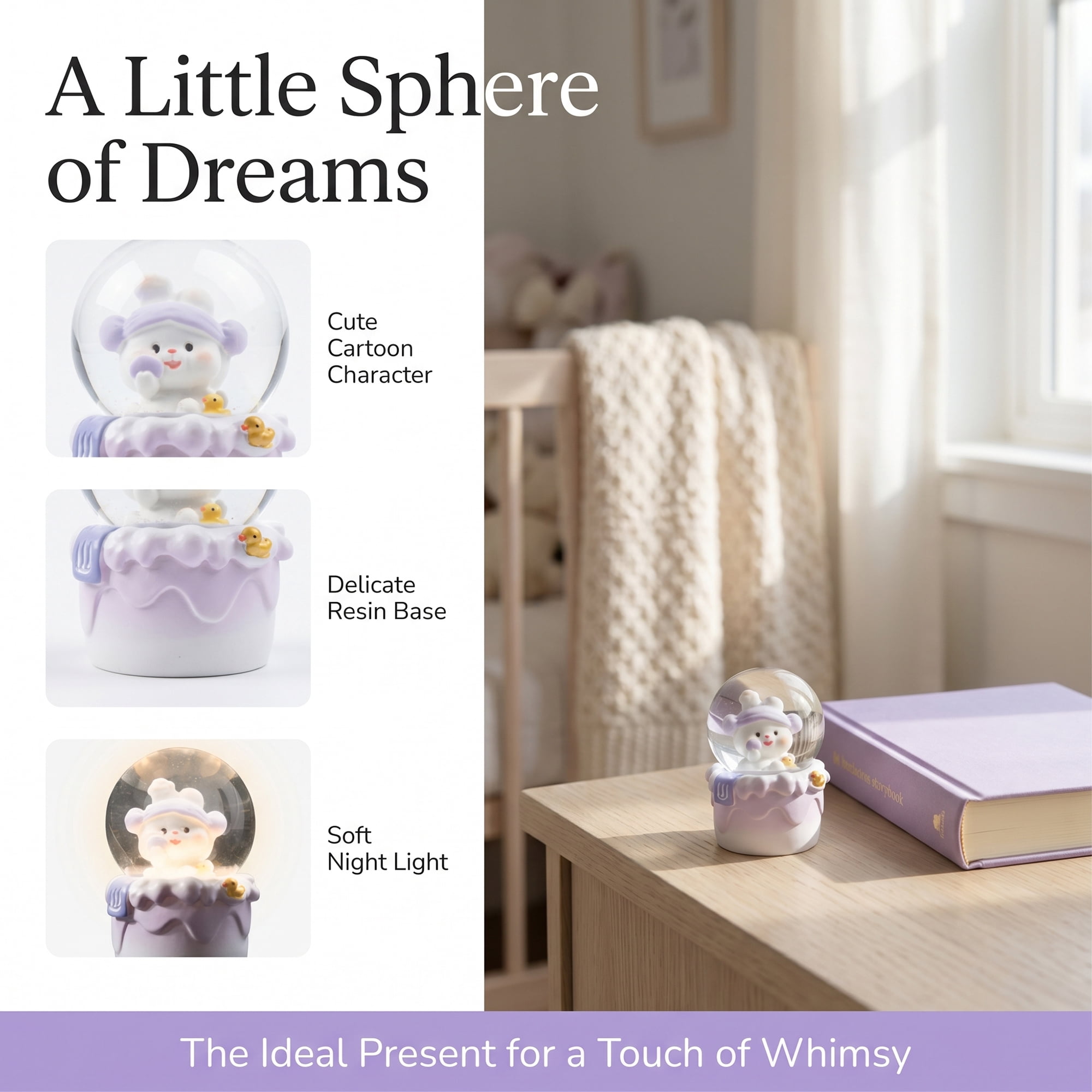 Unique Bargains Cartoon Light Up Crystal Ball Mini Resin Snow Globe LED Sphere Purple