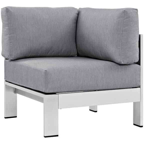 Afuera Living Fabric Aluminum Outdoor Patio Corner Sofa Chair in Silver / Gray