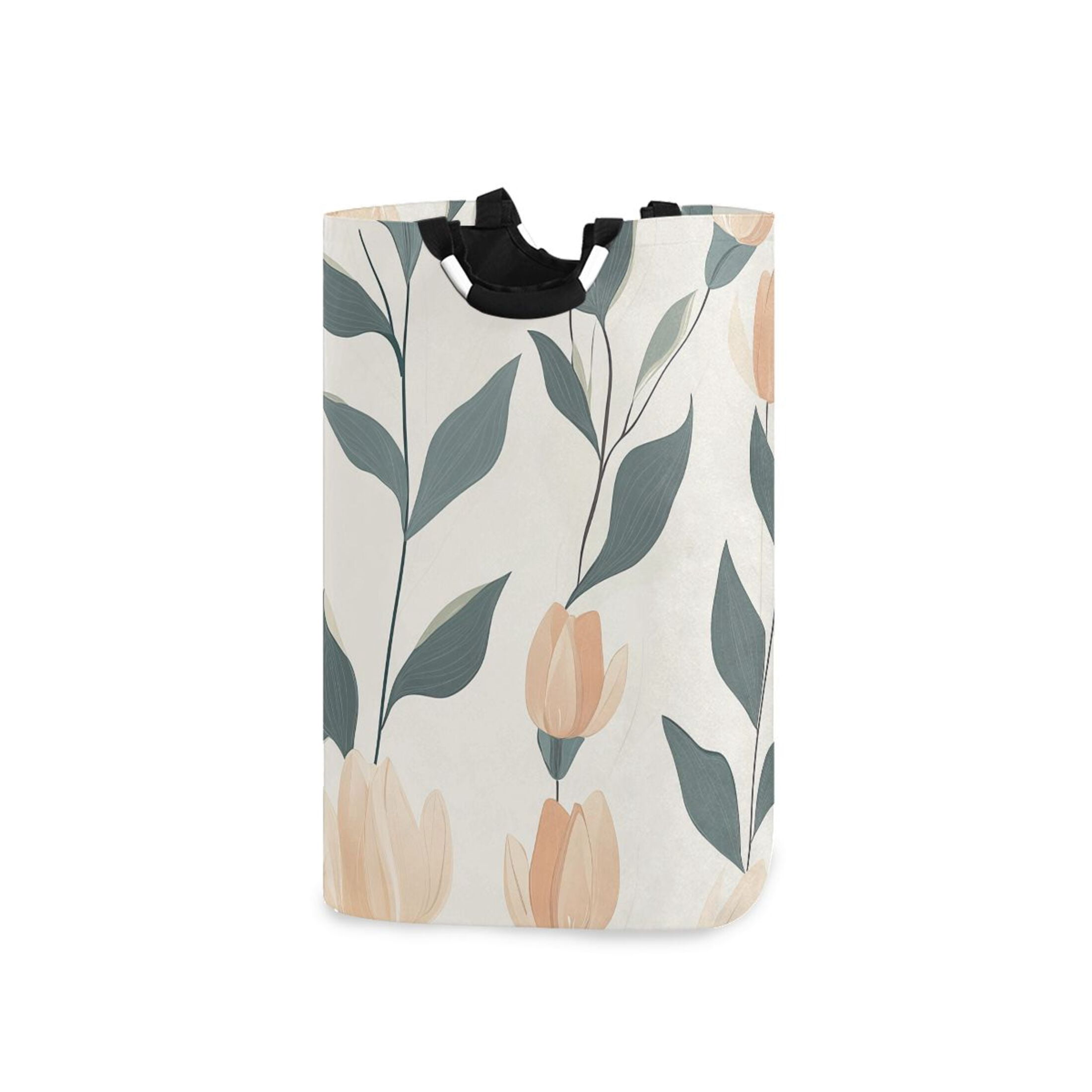 Pastel Flower Stems Foldable Laundry Hamper 12.6x11x22.7in with Handles for Bathroom Bedroom Storage